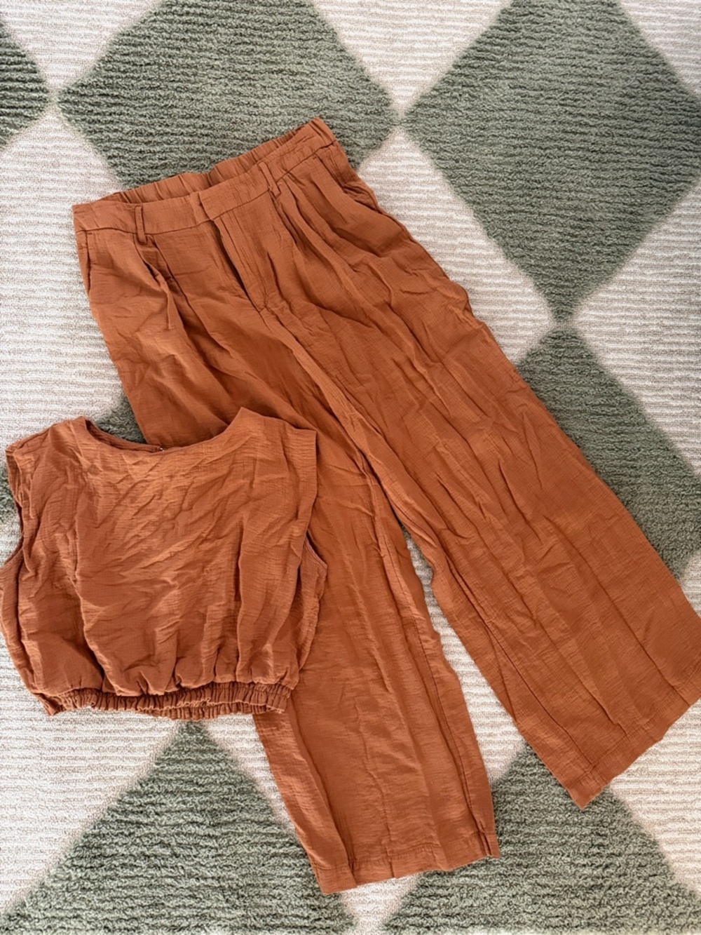 a new day Rust Two-Piece Wide-Leg Pants & Crop Top Set
